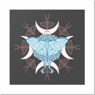 Luna moth crescent moon Posters and Art